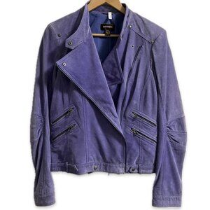 Danier Suede Leather Moto Jacket Womens M Purple Asymmetrical Full Zip